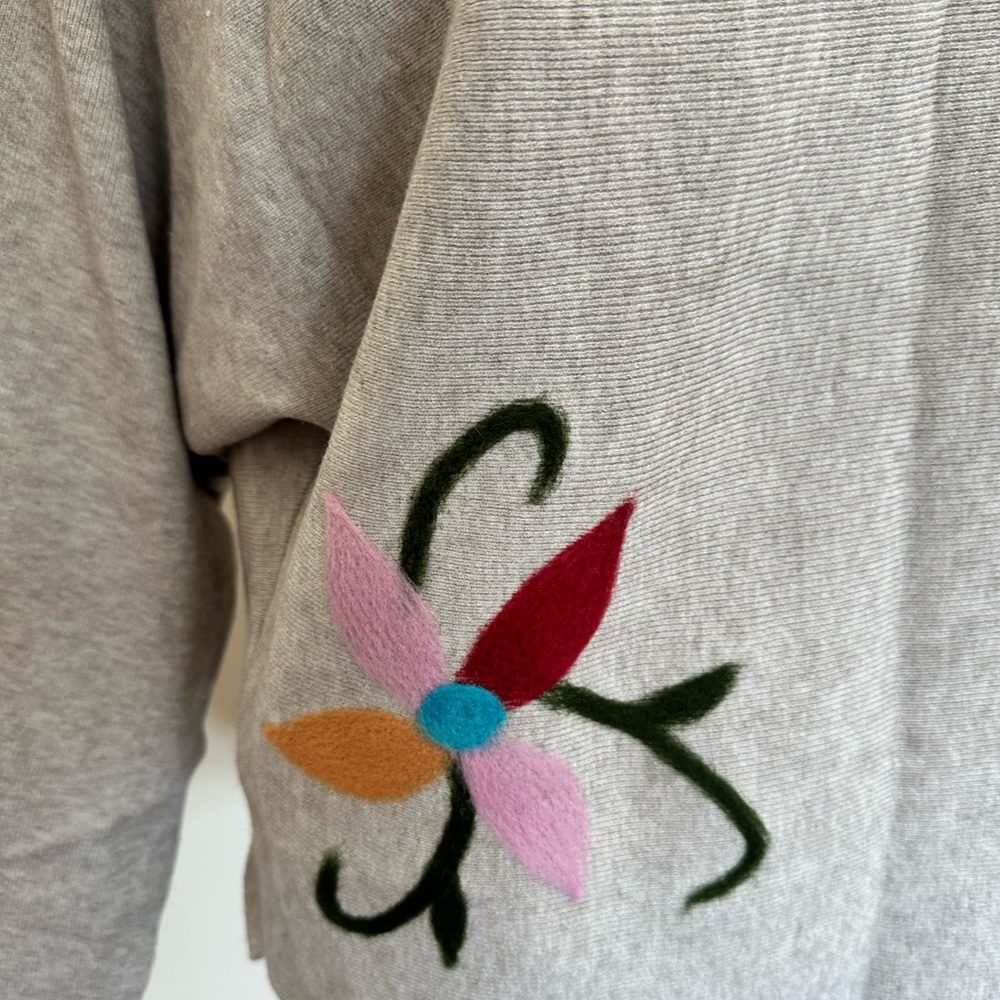 Floral Embroidered Gray Sweater - Picture 2 of 6